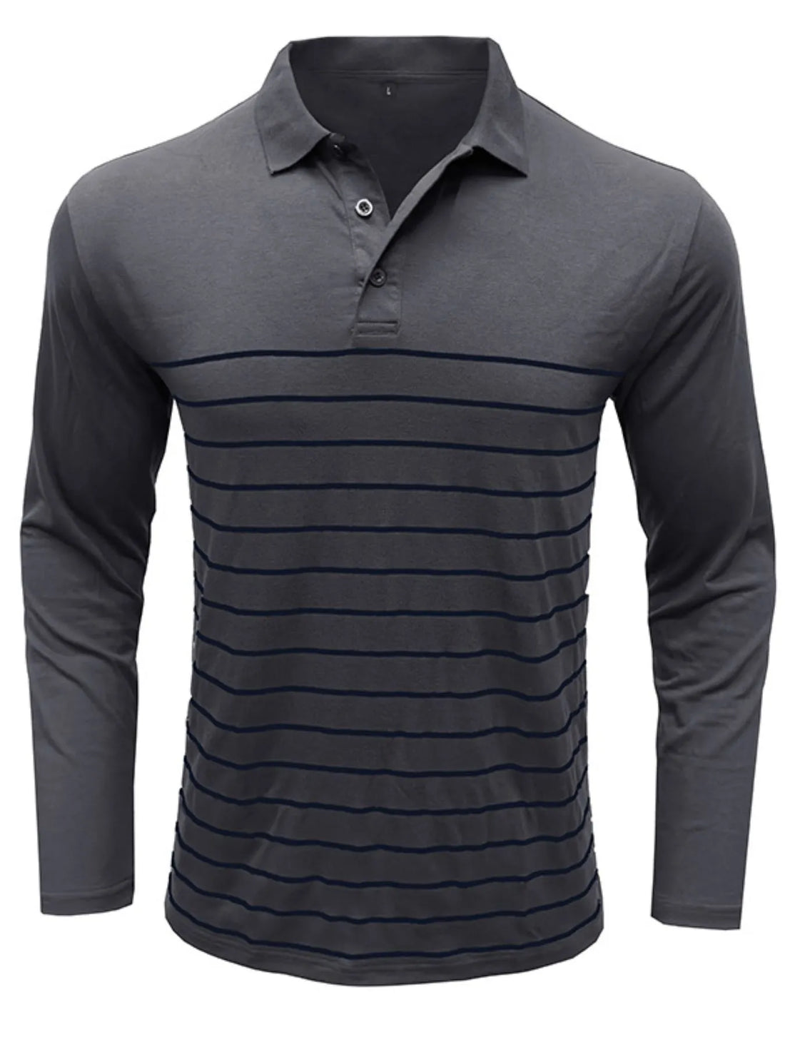 Men's Striped Long Sleeve Polo Shirt - cas7m