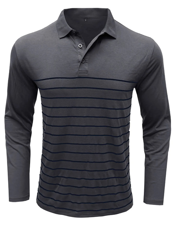 Men's Striped Long Sleeve Polo Shirt - cas7m