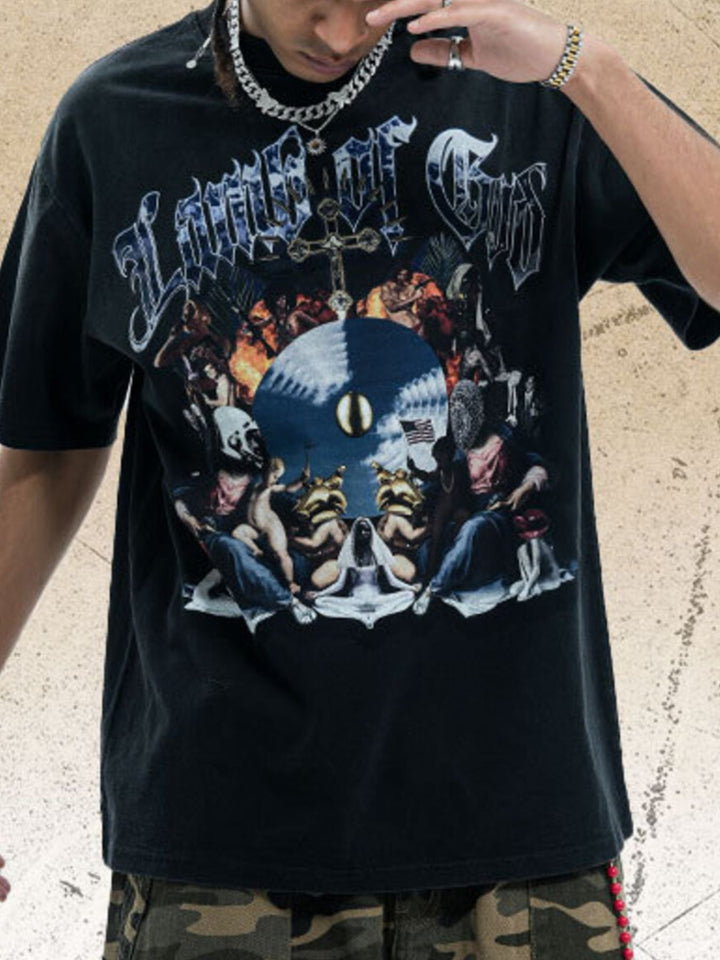 Men's Vintage Graphic Round Neck Oversized T-Shirt - cas7m