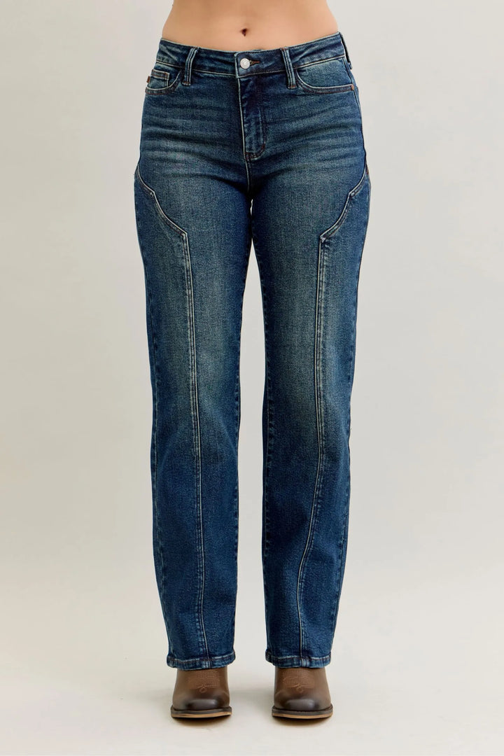 Judy Blue Full Size Seam Detail Straight Leg Jeans Plus Size - cas7m