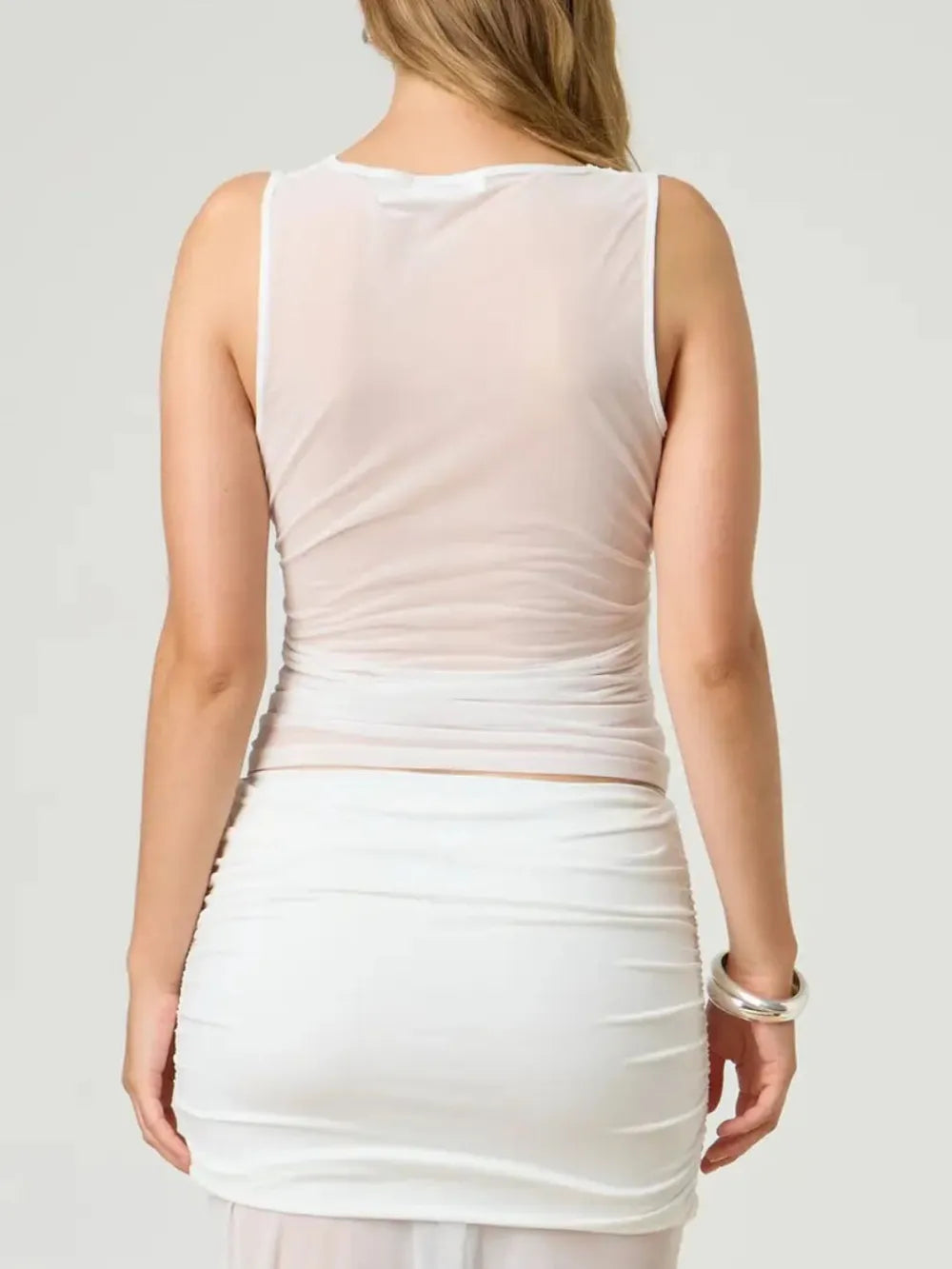 Ruched Round Neck Tank - cas7m