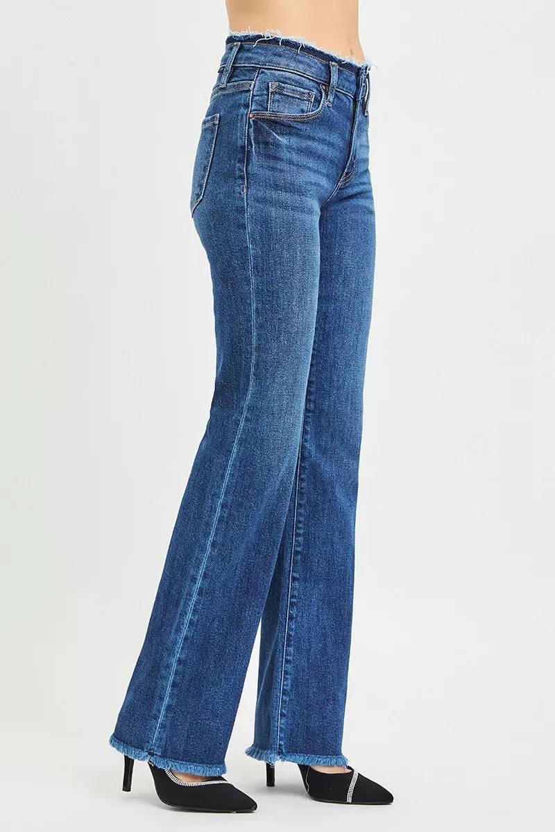 RISEN Full Size Mid Rise Bootcut Frayed Waistband Hem Detail Jeans Plus Size - cas7m