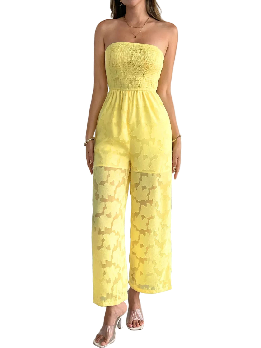 Lace Smocked Tube Jumpsuit - cas7m
