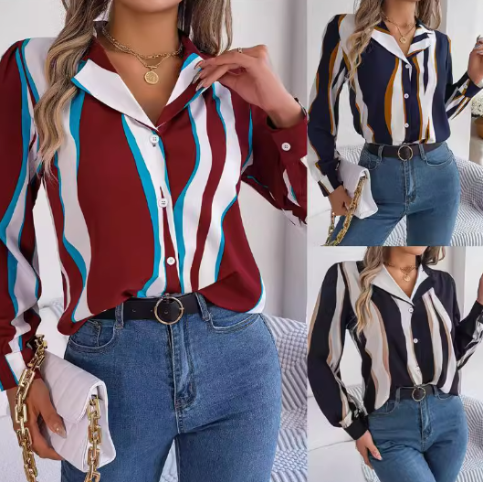 Chic V-Neck Stripe Blouse