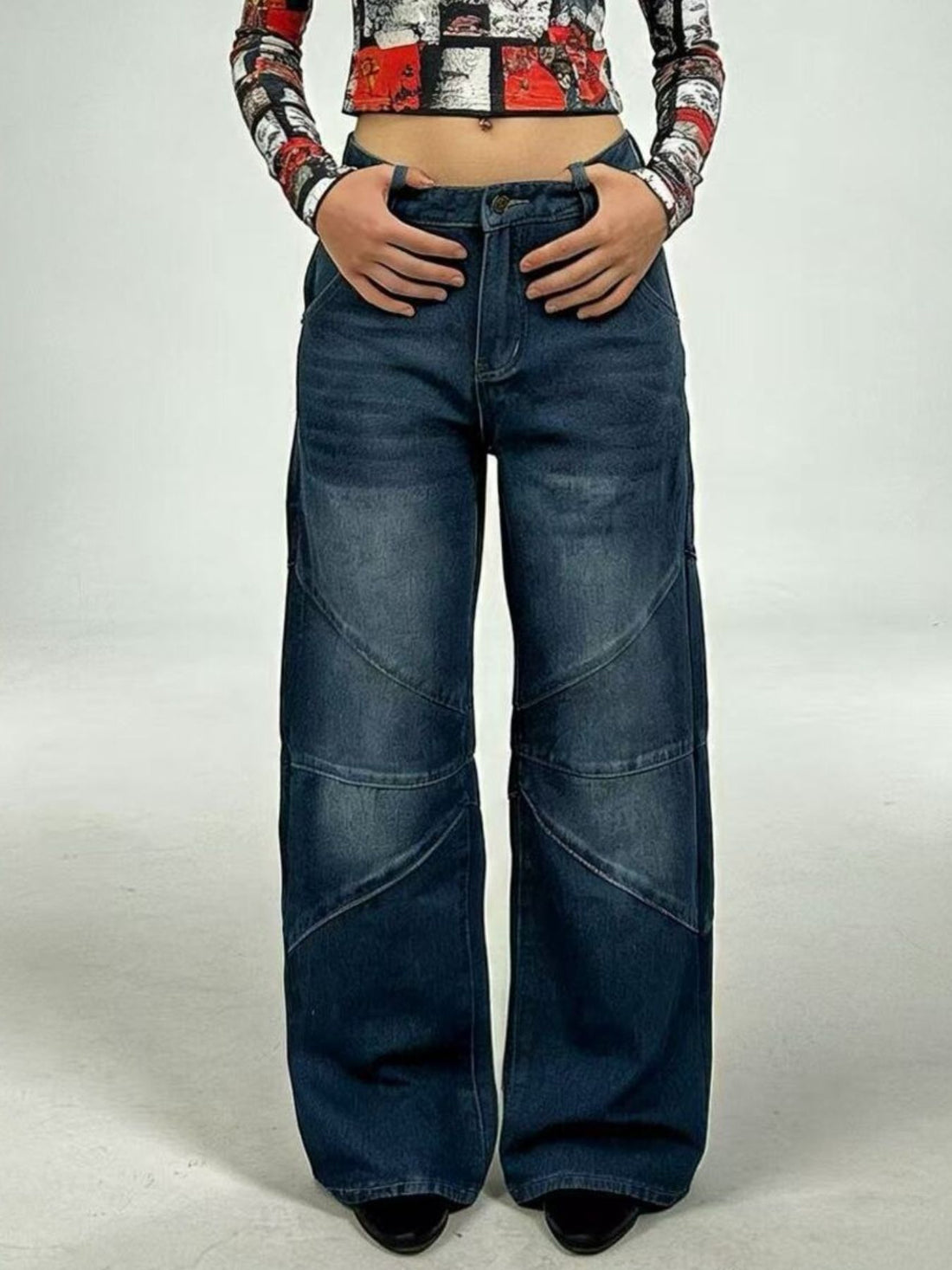 Vintage Wash Wide Leg Jeans - cas7m