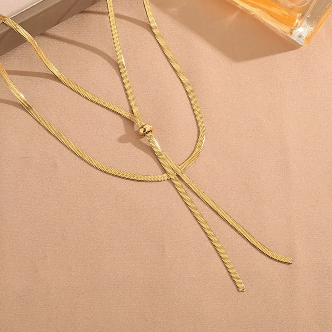 Layered Snake Chain Y Necklace - cas7m