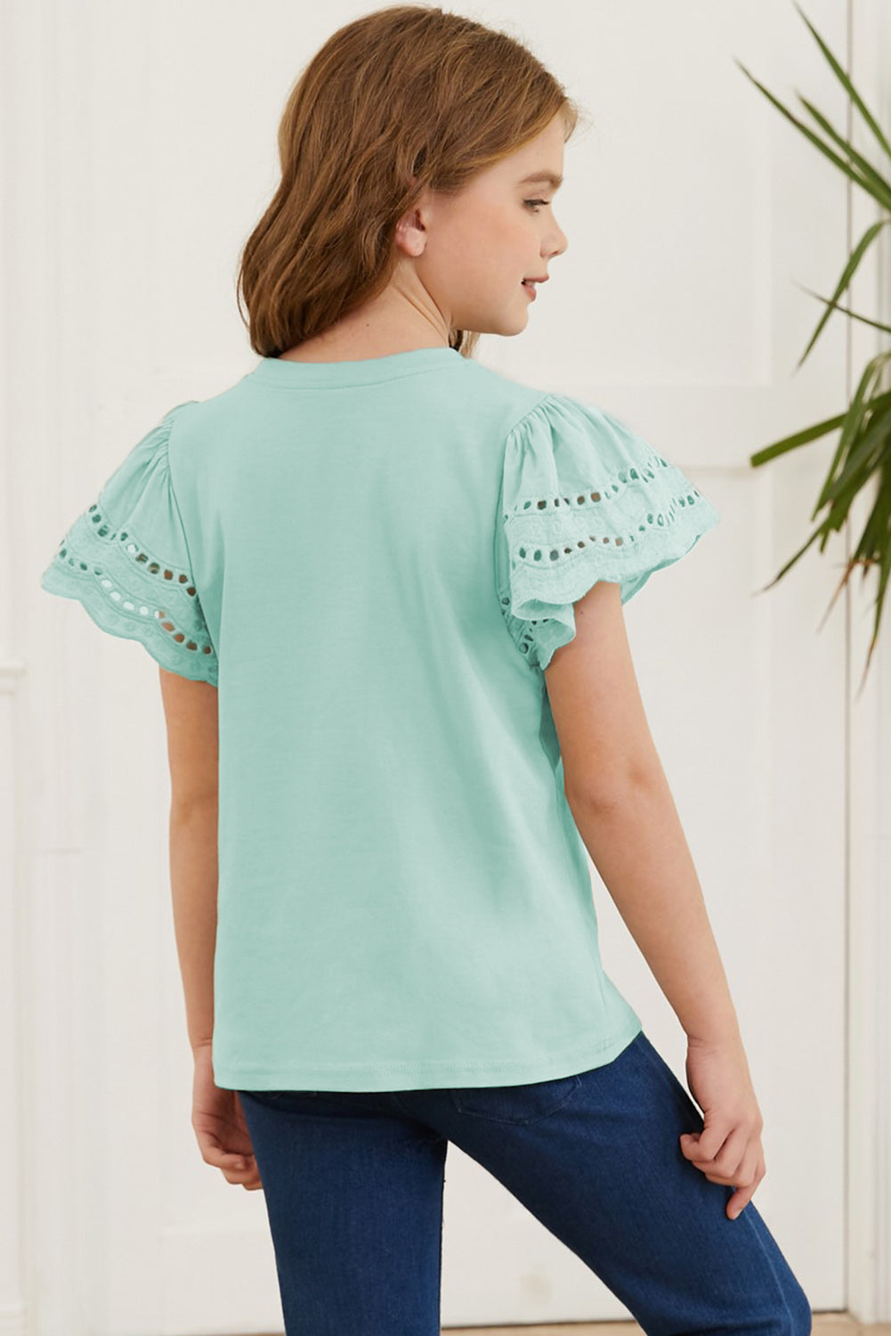 Round Neck Flutter Sleeve T-Shirt - cas7m