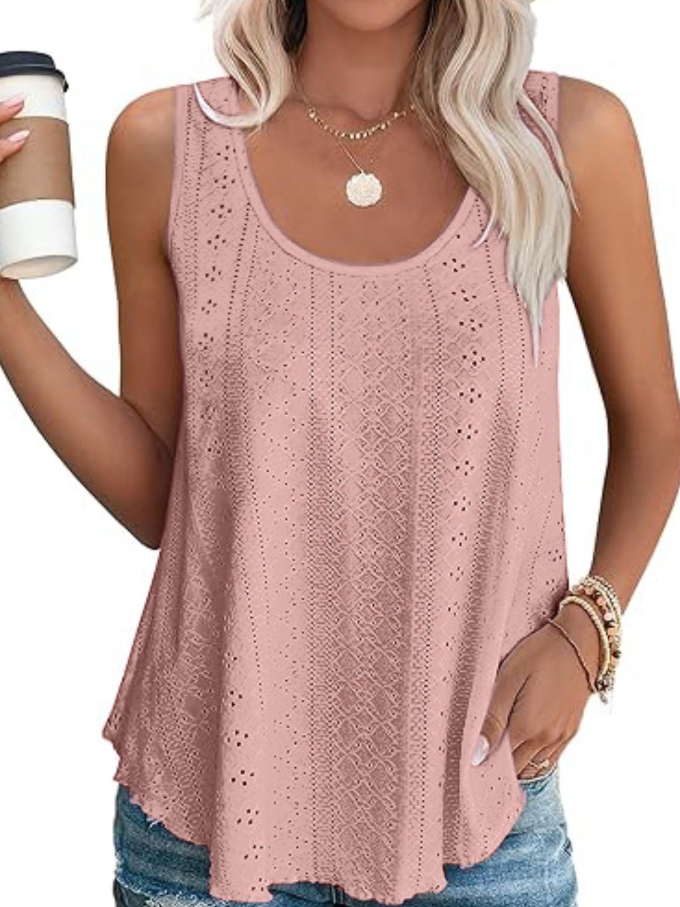 Eyelet Scoop Neck Tank - cas7m