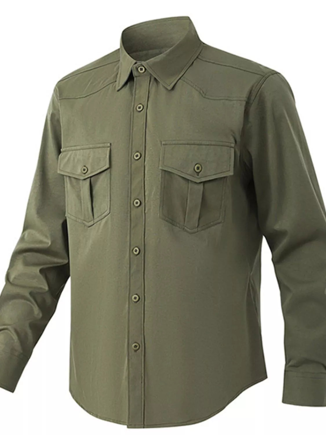 Men's Solid Color Long Sleeve Button-Up Shirt - cas7m