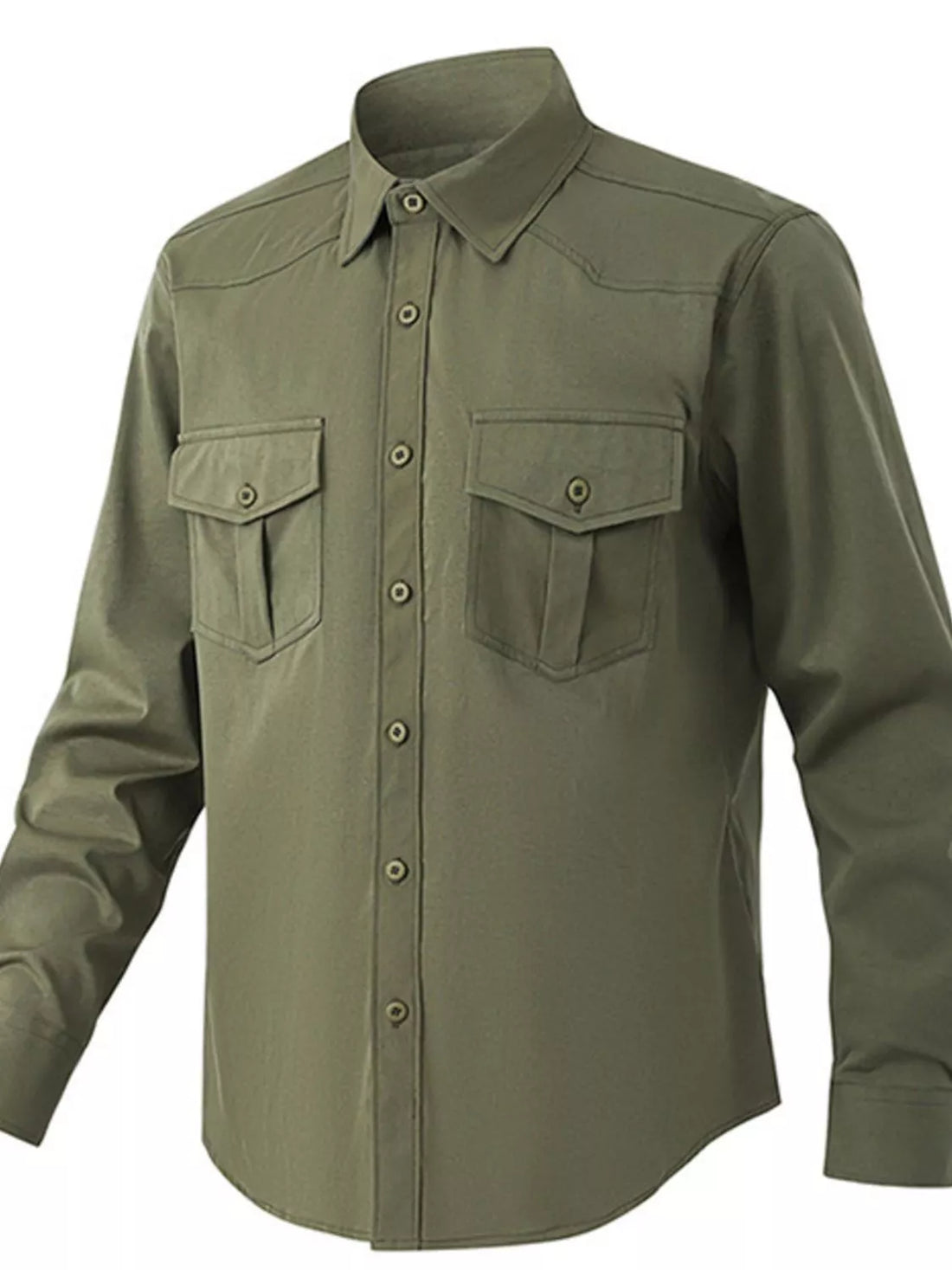 Men's Solid Color Long Sleeve Button-Up Shirt - cas7m