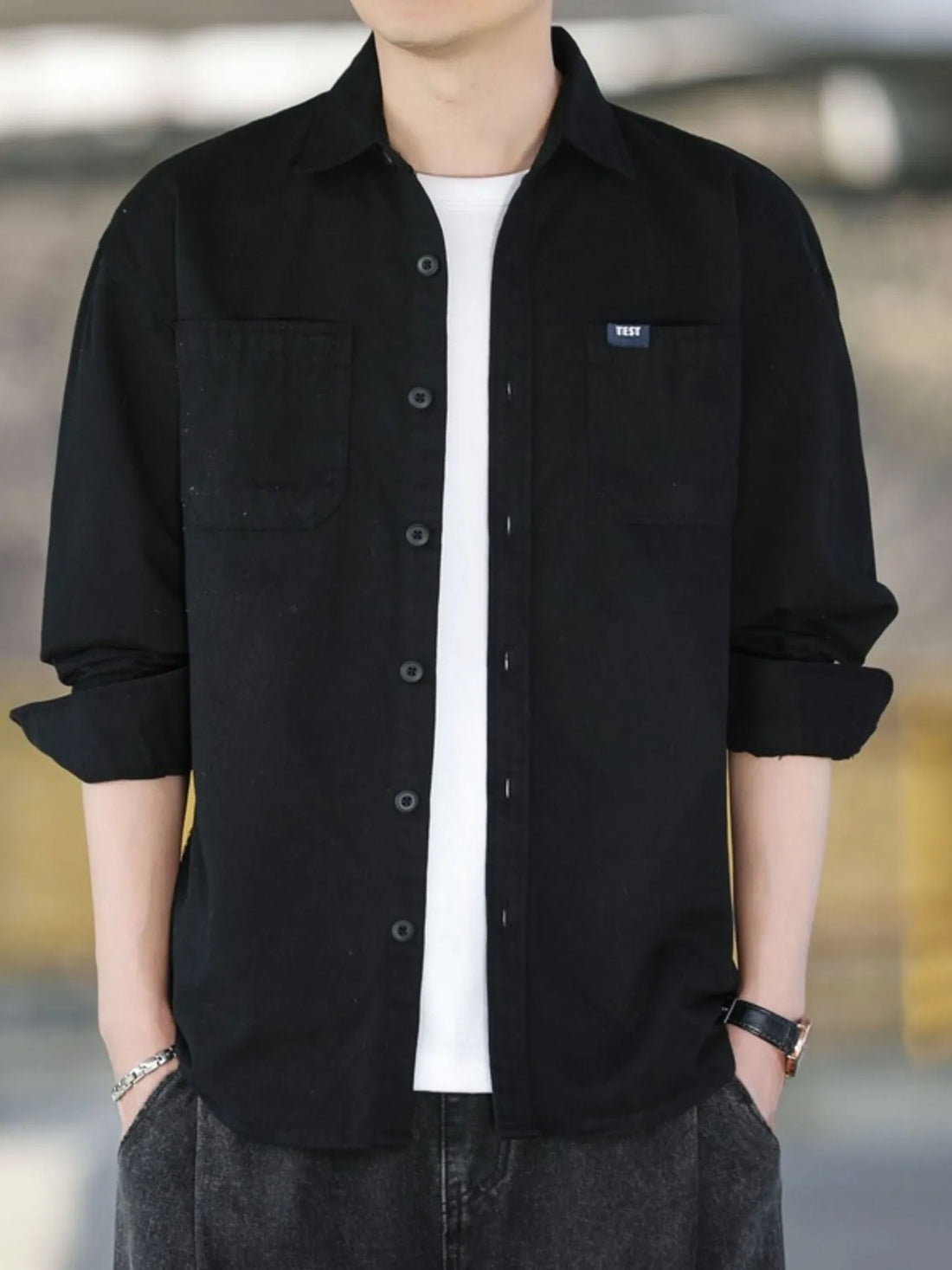 Men's Plus Size Button Up Long Sleeve Shirt - cas7m