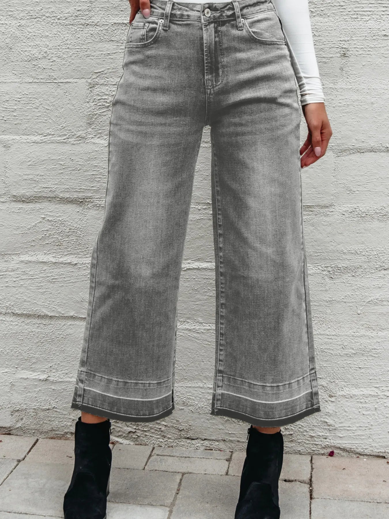 High Waist Wide Leg Washed Jeans - cas7m