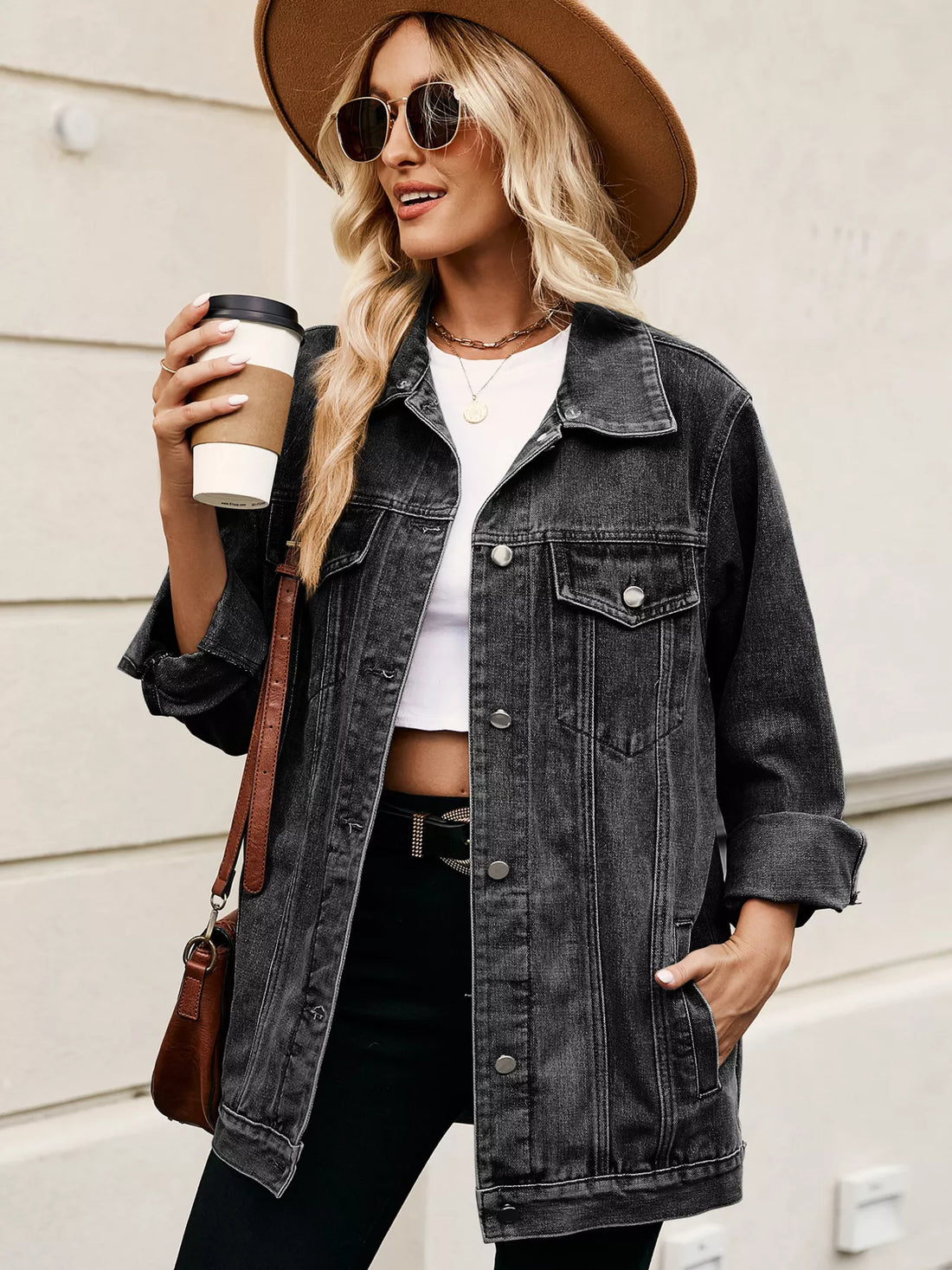Button Up Long Sleeve Denim Jacket - cas7m