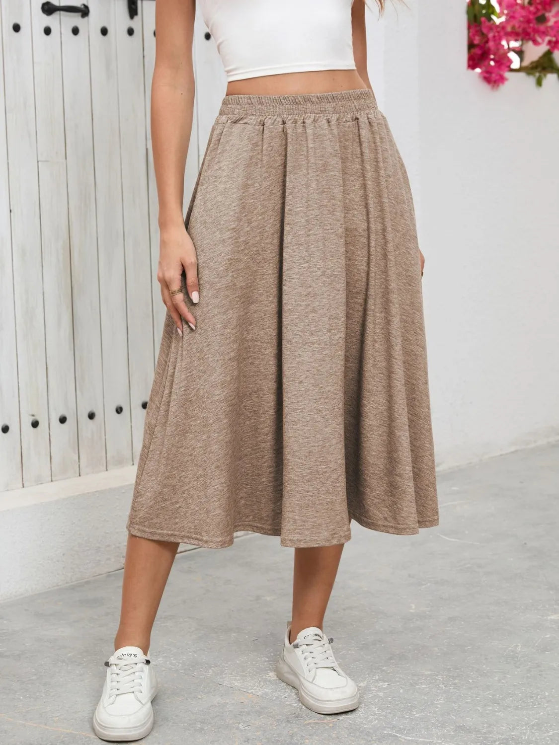 Elastic Waist Skirt With Pockets - cas7m