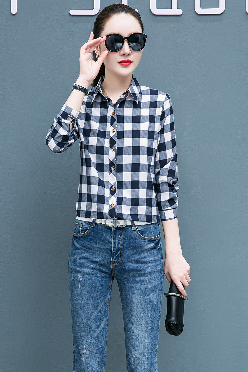Women's Long Sleeve Cotton Plaid Shirt for Work
