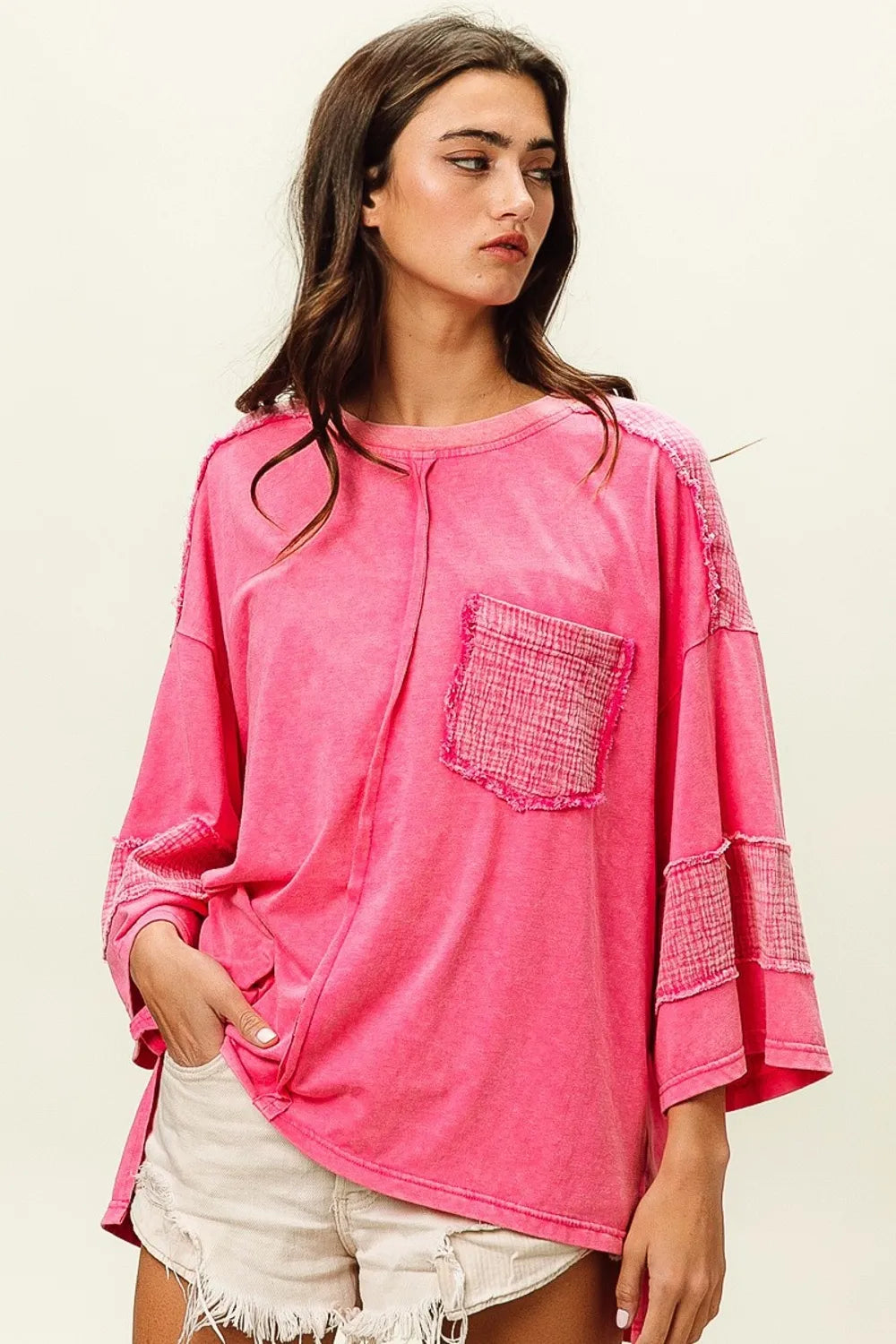 BiBi High-Low Washed T-Shirt - cas7m