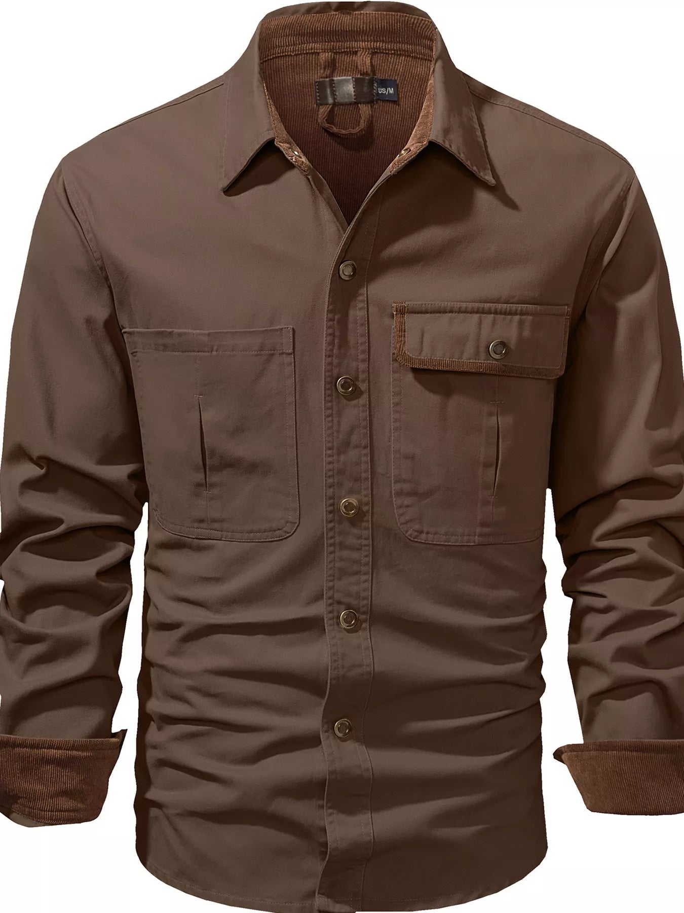 Men's Casual Long Sleeve Button-Down Shirt with Pockets - cas7m