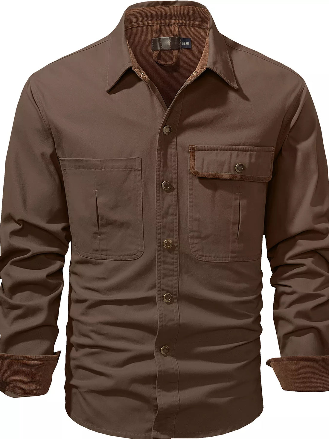 Men's Casual Long Sleeve Button-Down Shirt with Pockets - cas7m