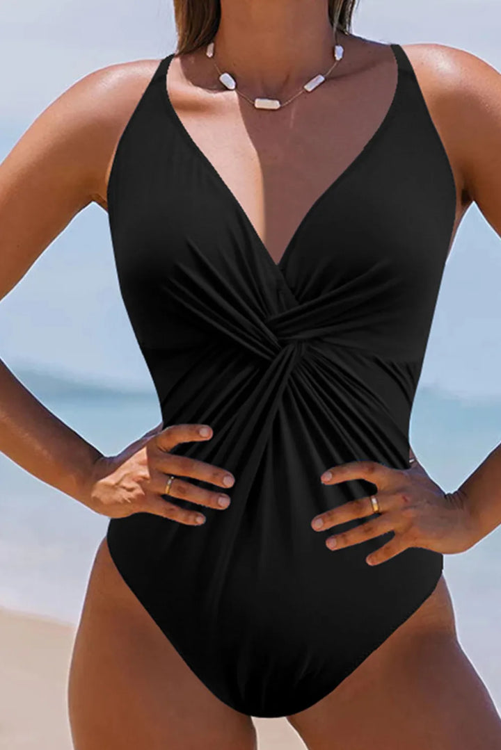 Twisted Crisscross V-Neck One-Piece Swimwear - cas7m