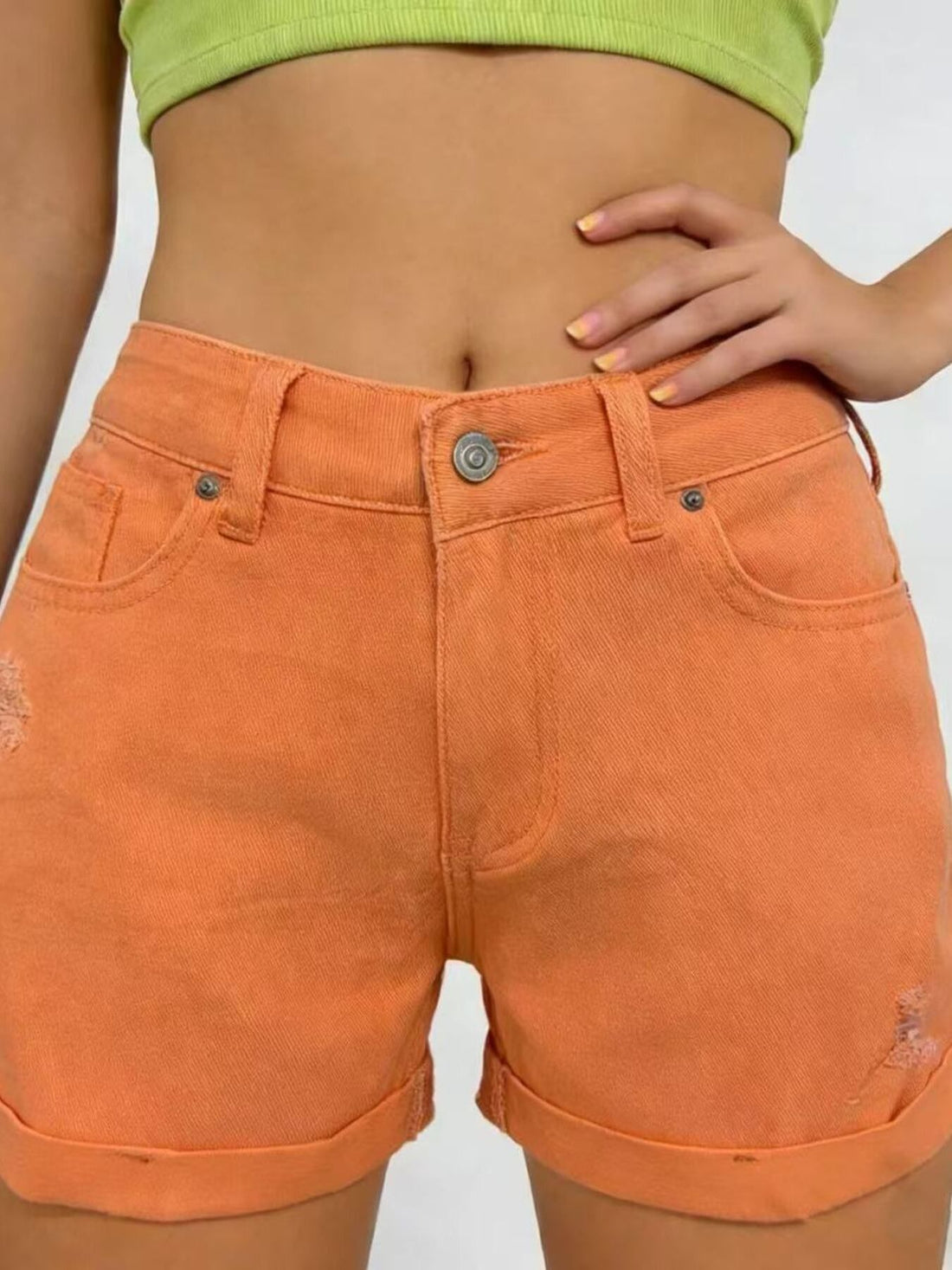 Ripped High-Waisted Denim Shorts - cas7m