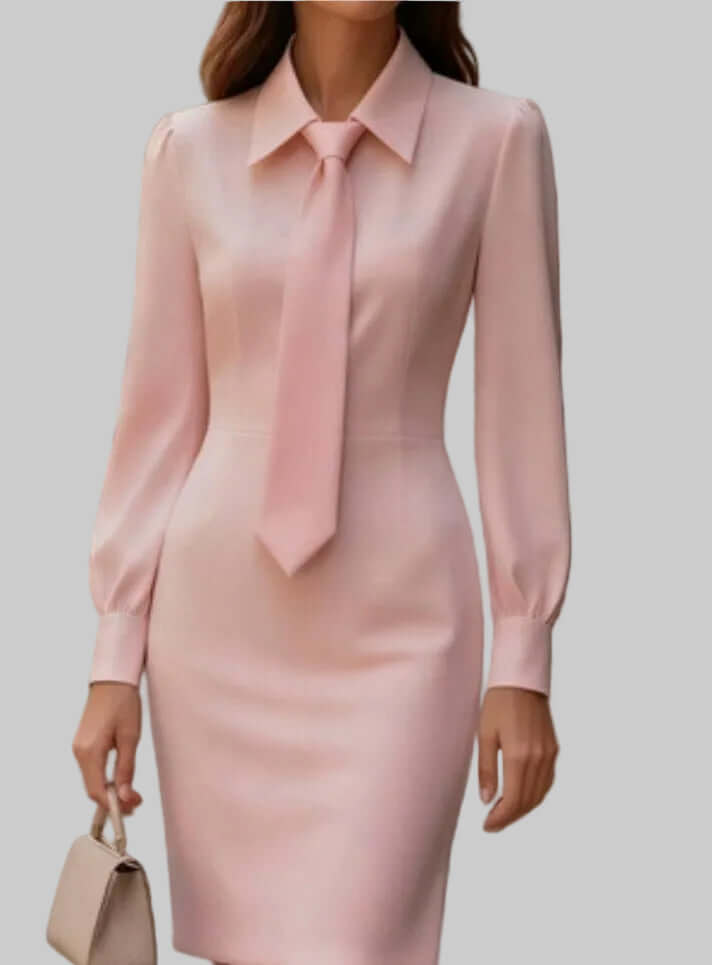 Women's Spring Autumn Long Sleeve Dress - Solid Color Waist Tie Fit A-Line Midi Dress For Daily Wear Work Business Outfit - cas7m