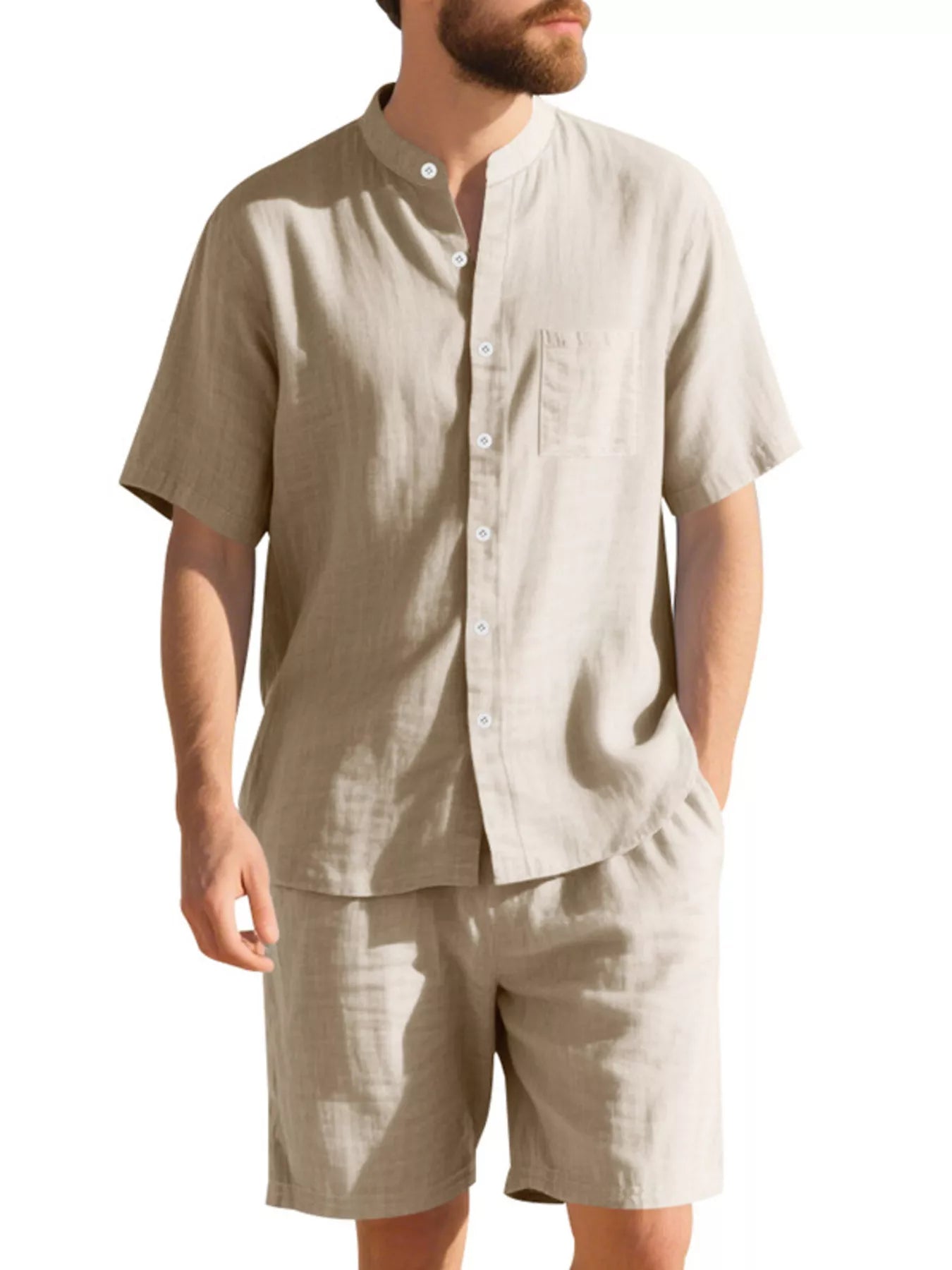 Men's Full Size Casual Short Sleeve Shirt and Shorts Set Plus Size - cas7m