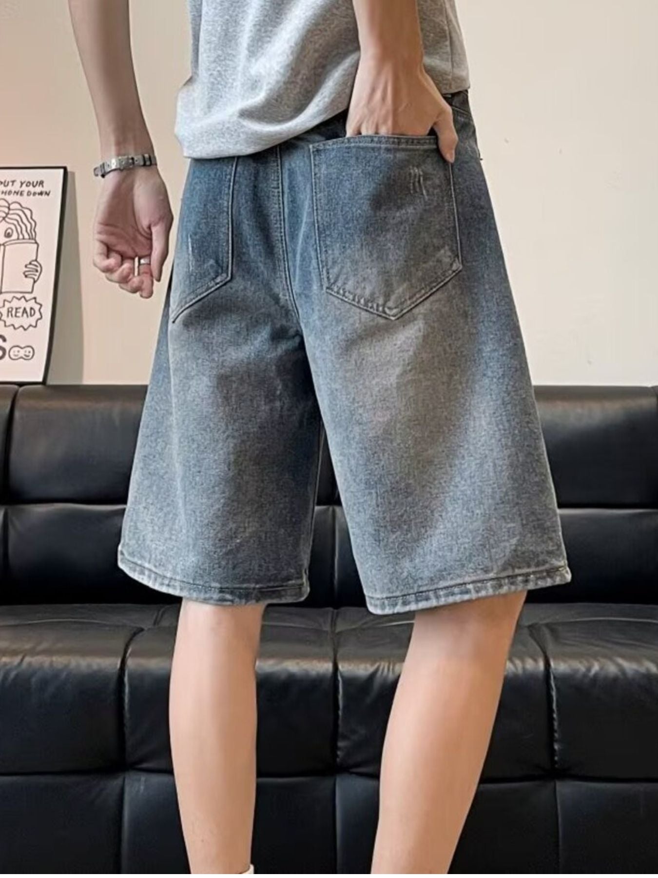 Men's Full Size Ripped Wide Leg Denim Shorts Plus Size - cas7m