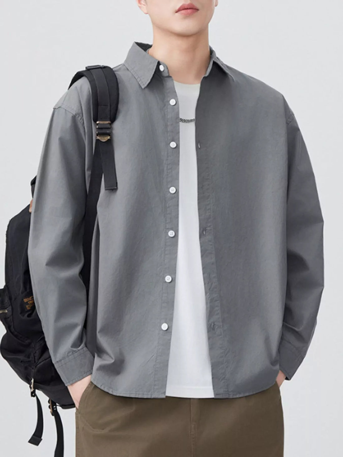 Men's Plus Size Button Up Long Sleeve Shirt - cas7m