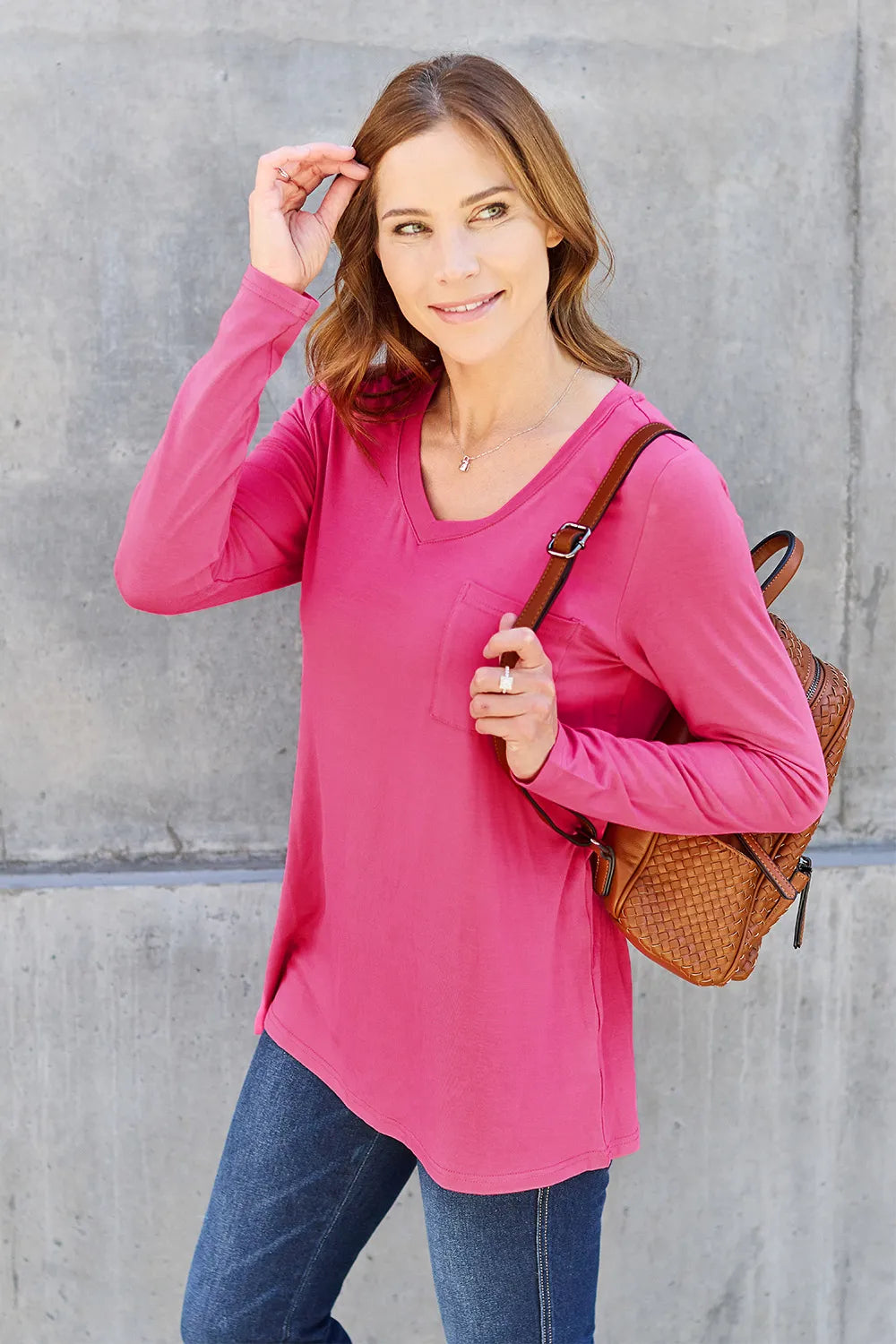 Basic Bae Full Size V-Neck Long Sleeve Top - cas7m