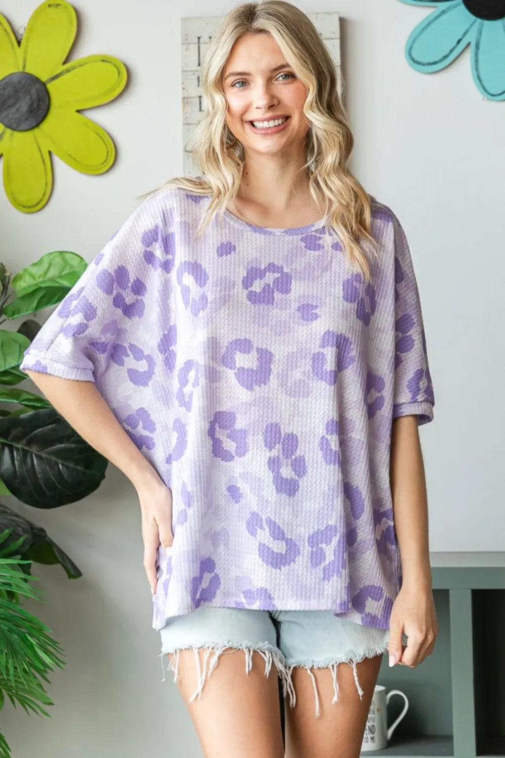 HOPELY Print Waffle Oversized T-Shirt - cas7m