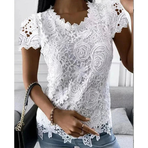 Womens Summer Short Sleeve Lace Top - cas7m