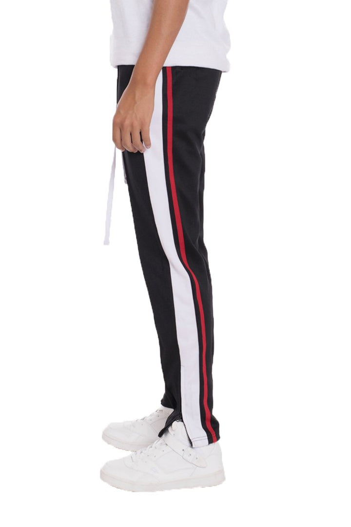 TRICOT STRIPED TRACK PANTS- BLACK - cas7m