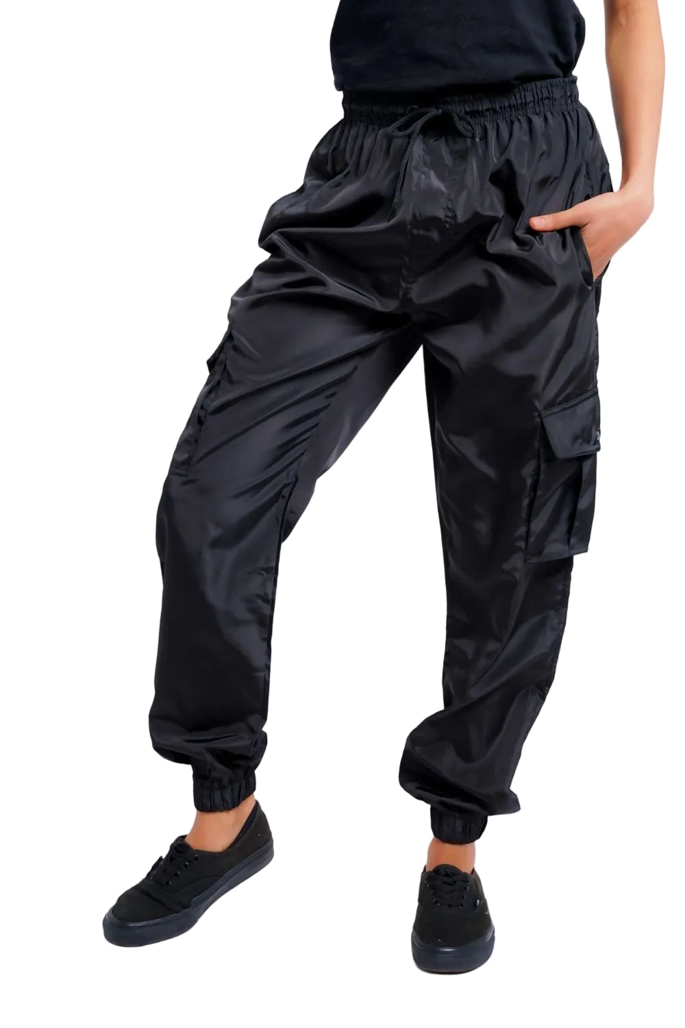 Womens Black Cargo Trousers - Cuffed