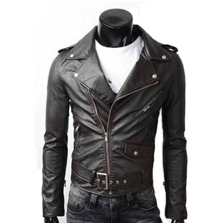 Ninja Stealth Black Mens  Faux Leather Biker Jacket - cas7m