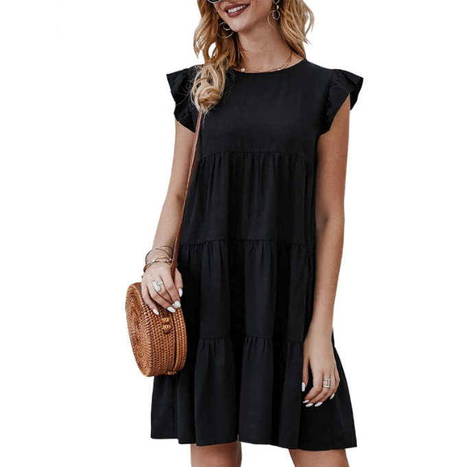 Womens Flowy Dress with Cap Sleeves - cas7m