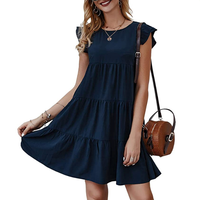 Womens Flowy Dress with Cap Sleeves - cas7m