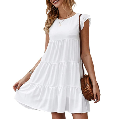Womens Flowy Dress with Cap Sleeves - cas7m