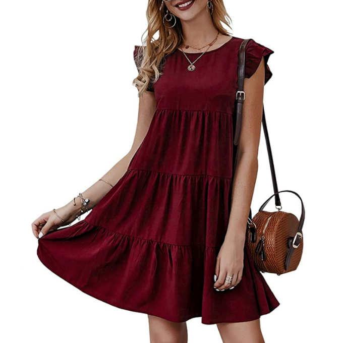 Womens Flowy Dress with Cap Sleeves - cas7m