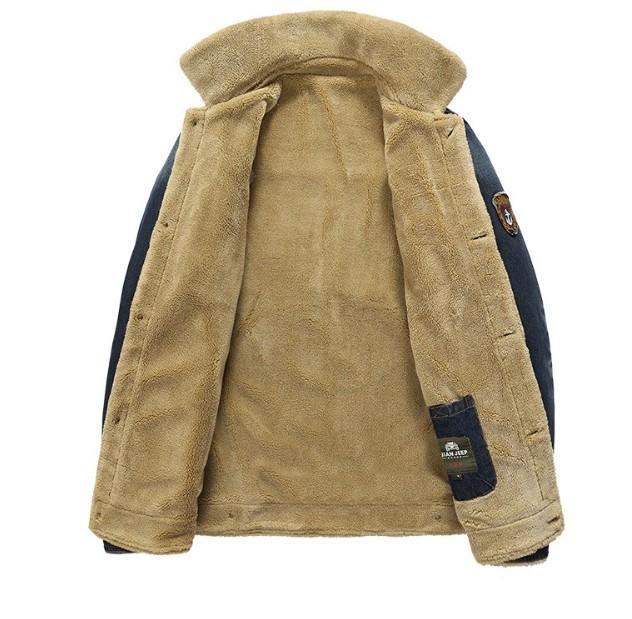 Mens Denim Jean Jacket in Black with Inner Faux Fur - cas7m