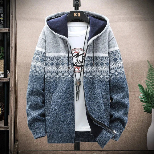 Mens Hooded Zipper Jacket With Prints - cas7m