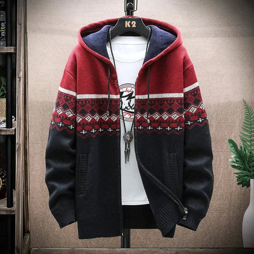 Mens Hooded Zipper Jacket With Prints - cas7m