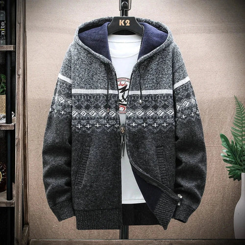 Mens Hooded Zipper Jacket With Prints - cas7m