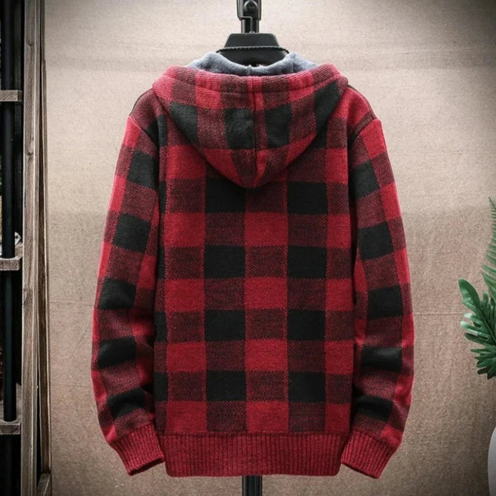 Mens Hooded Plaid Zipped Up Jacket - cas7m
