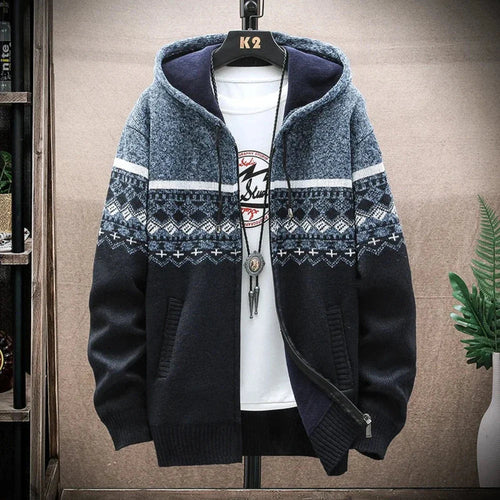 Mens Hooded Zipper Jacket With Prints - cas7m