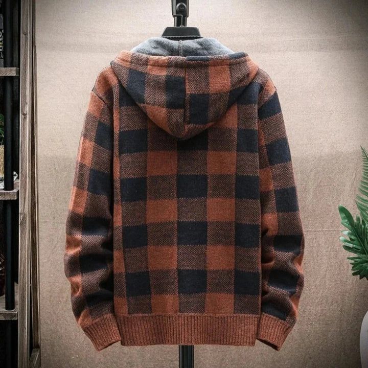 Mens Hooded Plaid Zipped Up Jacket - cas7m
