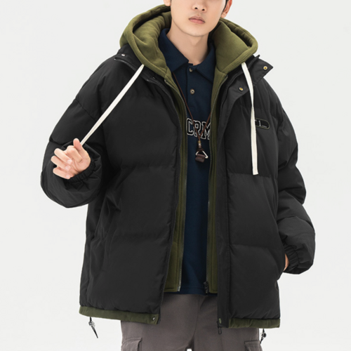 Mens Layered Look Hooded Puffer Jacket - cas7m