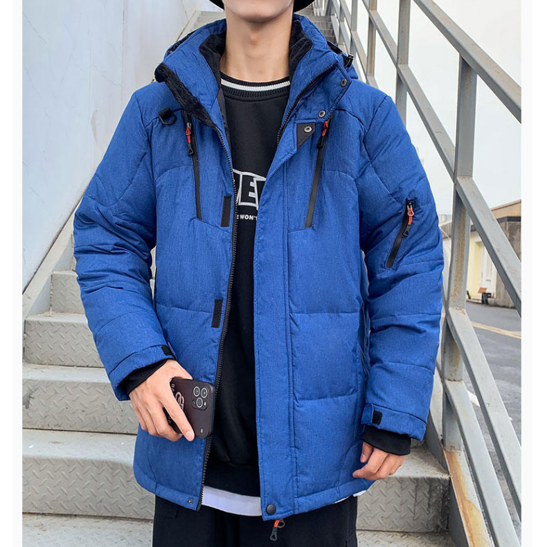 Mens High Collar Puffer Jacket With Removable Hood - cas7m