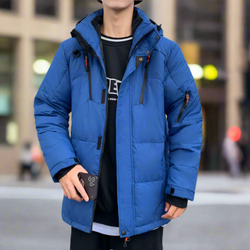 Mens High Collar Puffer Jacket With Removable Hood - cas7m