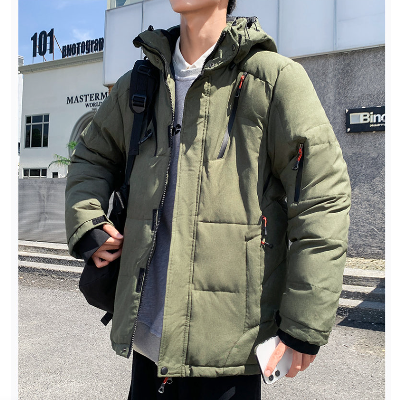 Mens High Collar Puffer Jacket With Removable Hood - cas7m
