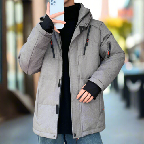 Mens High Collar Puffer Jacket With Removable Hood - cas7m